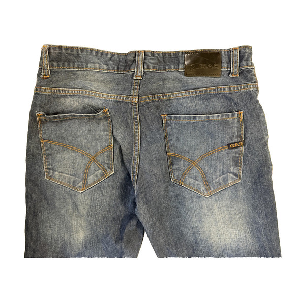 Gas Distressed Jeans Mens 36x34 Blue Denim Straight Leg Faded Back Pocket Hit - Picture 4 of 8